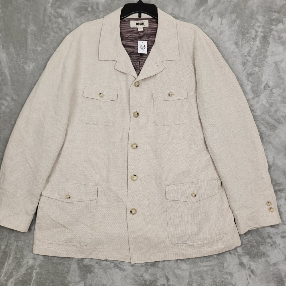 Joseph Abboud Men's 2XL Cream Lightweight Linen Blend Geometric Liner Jacket NWT